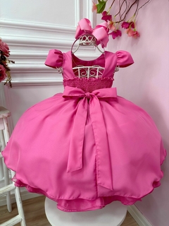 Vestido Infantil Rosa Chiclete Cinto Pérolas Casamento Luxo na internet