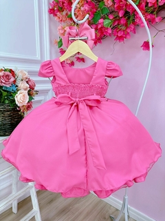 Vestido Infantil Rosa Chiclete Cinto Pérolas Casamento Luxo - loja online