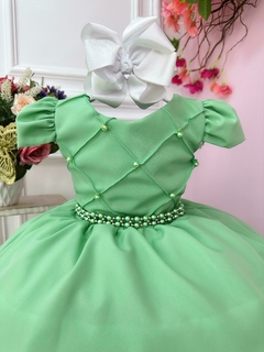 Vestido Infantil Verde Cinto de Pérolas Casamento Luxo - comprar online