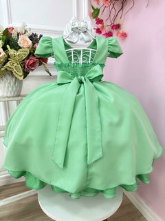 Vestido Infantil Verde Cinto de Pérolas Casamento Luxo na internet