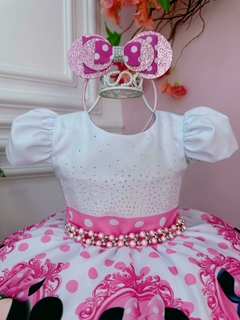 Vestido Infantil Minnie Rosa Bolinhas Pérolas - comprar online