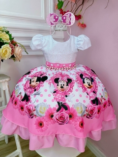 Vestido Infantil Minnie Rosa Bolinhas Pérolas