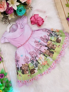 Vestido Infantil Rosa Bosque Jardim Encantado Cinto Pérolas - loja online