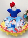 Vestido Infantil Festa Branca de Neve Azul de Renda Cinto Strass