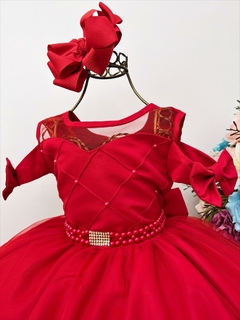 Vestido Infantil Vermelho Busto Pérolas Luxo - comprar online