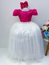 Vestido Infantil Longo Pink Renda Saia Off