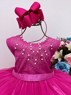 Vestido Infantil Longo Damas de Honra Pink Strass e Pérolas - comprar online