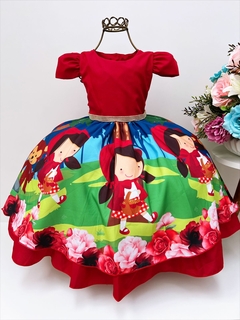 Vestido Infantil Chapeuzinho Vermelho Floral com Capuz - comprar online