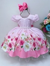 Vestido Infantil Rosa Jardim das Borboletas com Pérolas