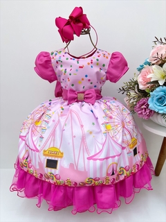 Vestido Infantil Festa Circo Rosa Doces Luxo Festa Aniversário - Gilerá Fashion