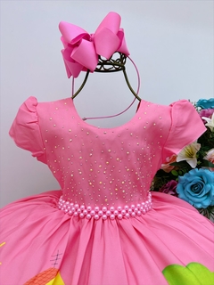 Vestido Infantil Festa Peppa Pig Rosa Chiclete Strass Luxo