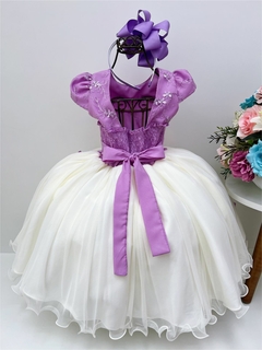 Vestido Infantil Lilás e Off Aplique Flores Renda Luxo na internet