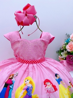 Vestido Infantil Festa Princesas Rosa Cinto Pérolas Floral - comprar online