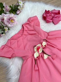 Vestido Infantil Goiaba com Aplique de Flores Princesas - loja online