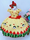 Vestido Infantil Magali Amarelo Melancia Laço Vermelho