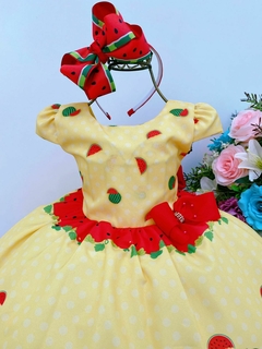 Vestido Infantil Magali Amarelo Melancia Laço Vermelho - comprar online