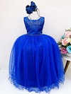 Vestido Infantil Longo Damas de Honra Azul Royal com Pérolas na internet