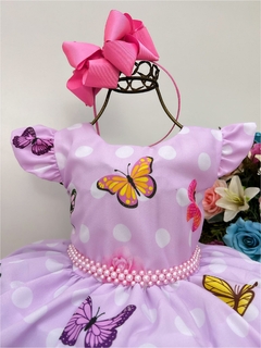 Vestido Infantil Rosa Jardim das Borboletas Cinto de Pérolas - comprar online