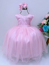 Vestido Infantil Longo Damas de Honra Rosa Pérolas