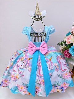 Vestido Infantil Unicórnio Arco Iris Cinto de Pérolas Luxo na internet