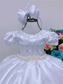 Vestido Infantil Longo Branco Rendado Realeza Luxo Pérolas - comprar online