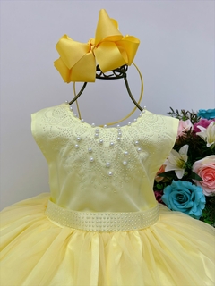 Vestido Infantil Longo Damas de Honra Amarelo Strass Pérolas - comprar online