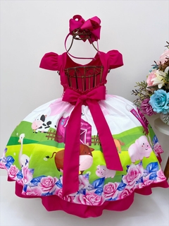 Vestido Infantil Fazendinha Pink Floral Com Pérolas e Strass na internet