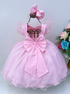 Vestido Infantil Rosa Busto e Saia com Aplique de Flores na internet