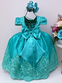 Vestido Infantil Longo Verde Rendado Realeza Luxo Pérolas na internet
