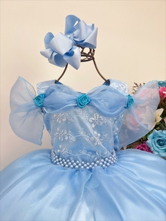 Vestido Infantil Frozen e Cinderela Com Renda Cinto Pérolas - comprar online