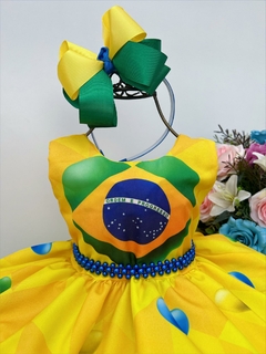Vestido Infantil Brasil Com Cinto De Pérolas - comprar online
