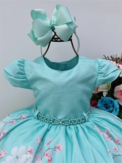 Vestido Infantil Verde Saia Florida - comprar online