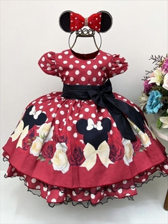Vestido Infantil de Festa Fantasia Minnie Vermelho Floral
