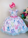 Vestido Infantil Jardim das Borboletas Branco Cinto Pink