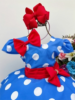 Vestido Infantil Festa Galinha Pintadinha Azul Bolinhas Tule Laço - comprar online