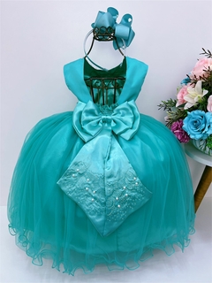 Vestido Infantil Longo Verde Damas Princesas Pérolas Strass Luxo na internet