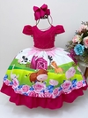 Vestido Infantil Fazendinha Pink Floral Com Pérolas e Strass