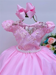Vestido Infantil Longo Dama de Honra Rosa Casamento Renda - comprar online