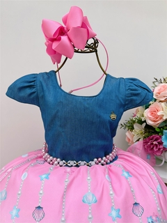 Vestido Infantil Rosa Sereia Busto Jeans - comprar online