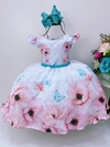 Vestido Infantil Branco Flores Jardim das Borboletas Pérolas