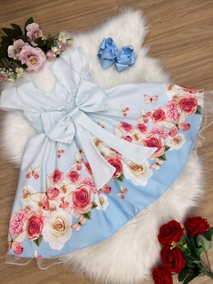 Vestido Infantil Azul Bebê Jardim das Borboletas com Pérolas - loja online