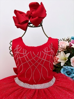 Vestido Infantil Vermelho Busto Com Strass Saia Glitter - comprar online
