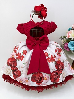Vestido Infantil Vermelho Pérolas Florido na internet