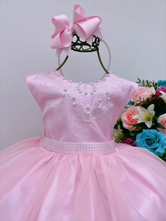 Vestido Infantil Longo Damas de Honra Rosa Pérolas - comprar online