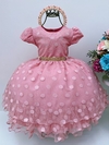 Vestido Infantil Festa Luxo Rosê Renda Tule Bolinhas