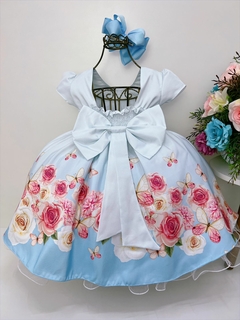 Vestido Infantil Azul Bebê Jardim das Borboletas com Pérolas na internet