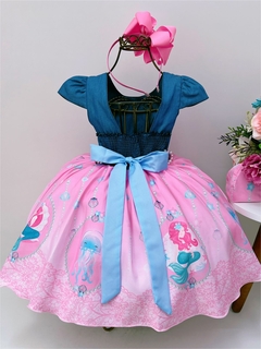 Vestido Infantil Rosa Sereia Busto Jeans na internet