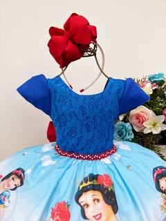 Vestido Infantil Festa Branca de Neve Azul de Renda Cinto Strass - comprar online