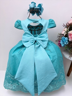 Vestido Infantil Verde Tiffany Com Borboletas Bordado Pérolas na internet