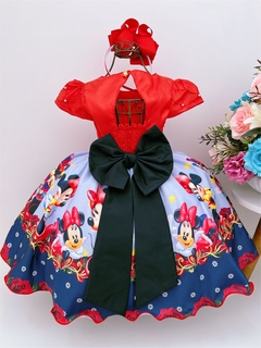 Vestido Infantil Festa Minnie Vermelho Florido Pérolas Luxo na internet